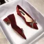 Fashion Burgundy Evening Party Rhinestone Bow Pumps 2020 4 cm Thick Heels Low Heel Pointed Toe Pumps