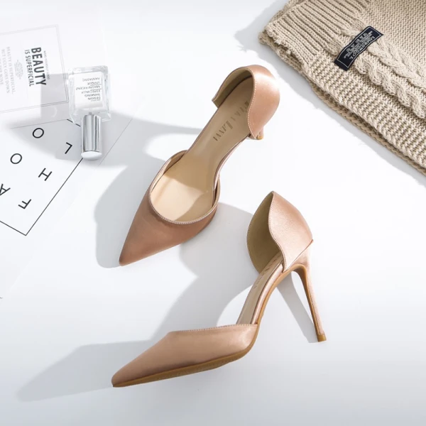 Schlicht Schwarz Büro OL Satin Damenschuhe 2020 10 cm Stilettos Spitzschuh High Heels