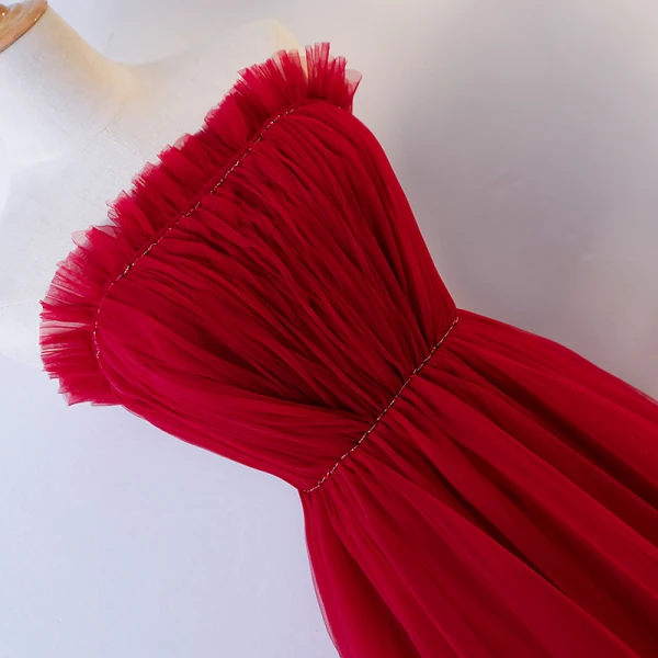 Sexy Burgundy Party Dresses 2018 A-Line / Princess Pleated Strapless Backless Sleeveless Knee-Length Formal Dresses