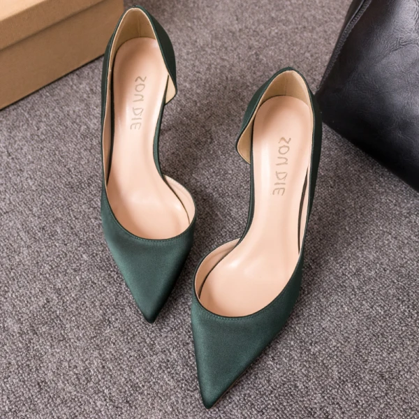 Minimalist Dark Green Prom Silk Satin Womens Shoes 2020 10 cm Stiletto Heels Pointed Toe High Heels