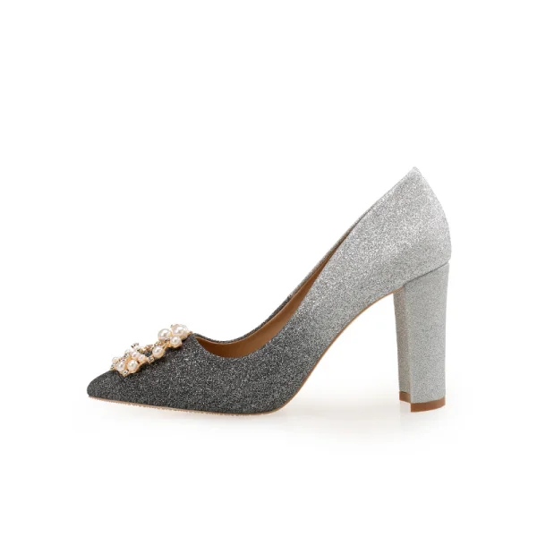 Charmant Farbverlauf Pink Abend Pumps 2020 Perle Strass Pailletten 9 cm Thick Heels Spitzschuh Pumps