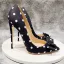 Edles Schwarz Cocktail Seide Satin Pumps 2020 Geflecktes Schleife 12 cm Stilettos Spitzschuh Pumps
