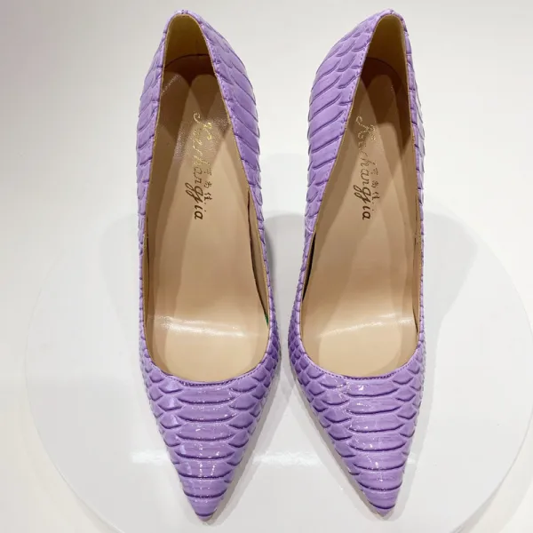 Chic / Beautiful Lilac Street Wear Snakeskin Print Pumps 2020 12 cm Stiletto Heels Pointed Toe Pumps