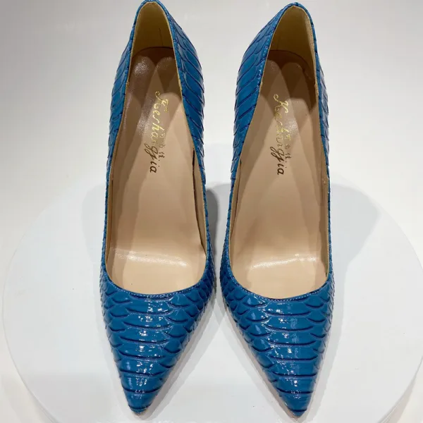 Chic / Belle Océan Bleu Vêtement de rue Motif Peau De Serpent Escarpins 2020 12 cm Talons Aiguilles À Bout Pointu Escarpins