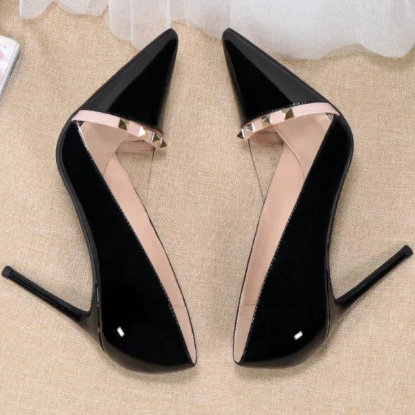 Mote Svart Aften Klinke Pumps 2020 Patent Lær 11 cm Stiletthæler Spisse Pumps
