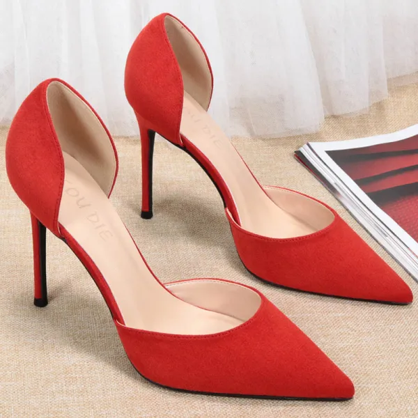 Elegant Black Suede Evening Party Womens Shoes 2020 10 cm Stiletto Heels Pointed Toe High Heels