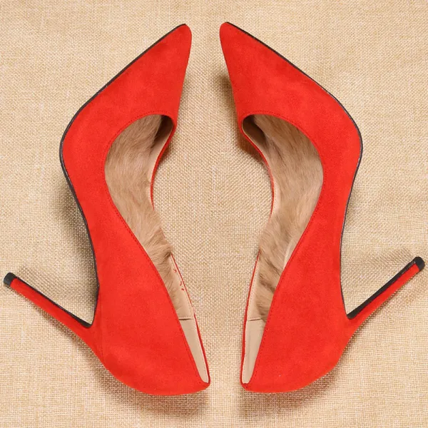 Stilig Svarta Gatukläder Mocka Pumps 2020 10 cm Stilettklackar Spetsiga Pumps