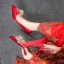 Chinese style Satin Red Wedding Shoes 2020 Gold Appliques 8 cm Stiletto Heels Pointed Toe Wedding Pumps