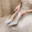Charmant Ivoire En Dentelle Chaussure De Mariée 2020 Cuir 9 cm Talons Aiguilles À Bout Pointu Mariage Escarpins