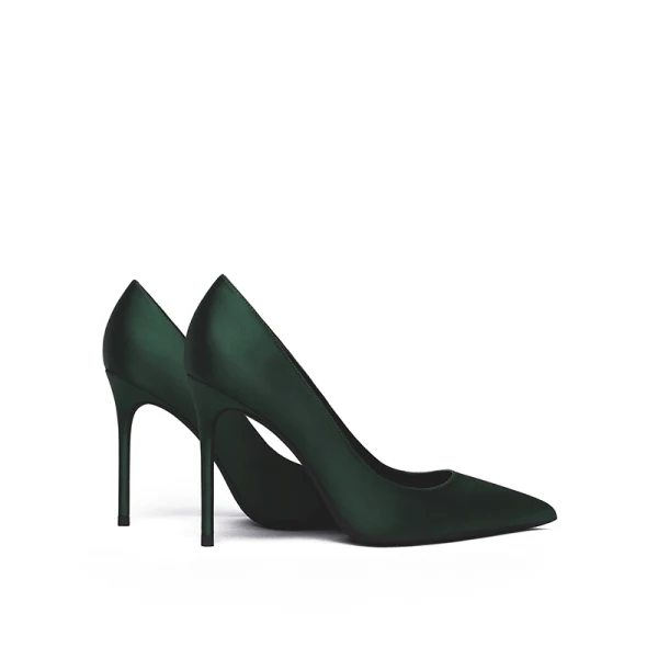 Simple Vert Foncé Satin Promo Escarpins 2020 10 cm Talons Aiguilles À Bout Pointu Escarpins