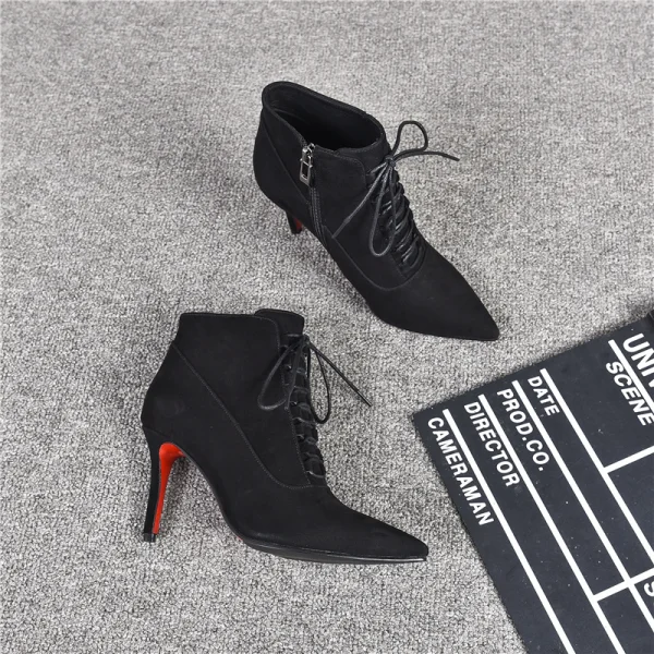 Modest / Simple Black Street Wear Leather Womens Boots 2020 Ankle 9 cm Stiletto Heels Pointed Toe Boots