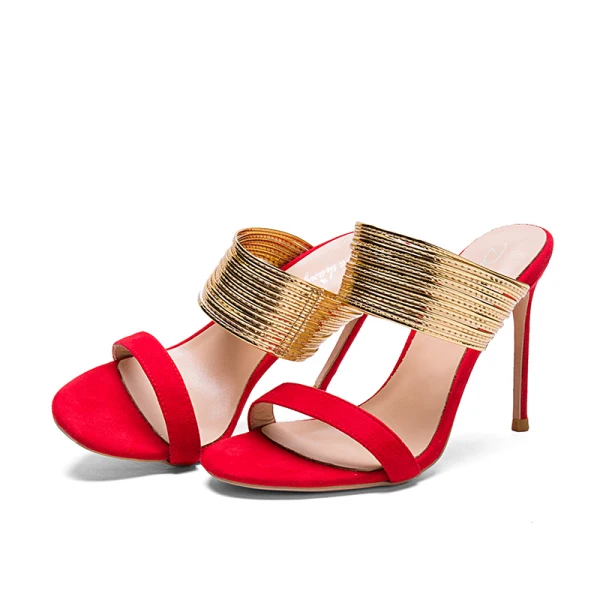 Modest / Simple Summer Black Gold Womens Sandals 2018 Casual Suede Leather 10 cm Stiletto Heels Open / Peep Toe High Heels