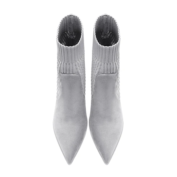 Schöne Grau Strassenmode Stiefel Stiefel Damen 2020 8 cm Stilettos Spitzschuh Stiefel