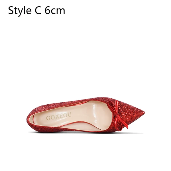 Scintillantes Rouge Soirée Glitter Paillettes Escarpins 2020 Noeud 10 cm Talons Aiguilles À Bout Pointu Escarpins