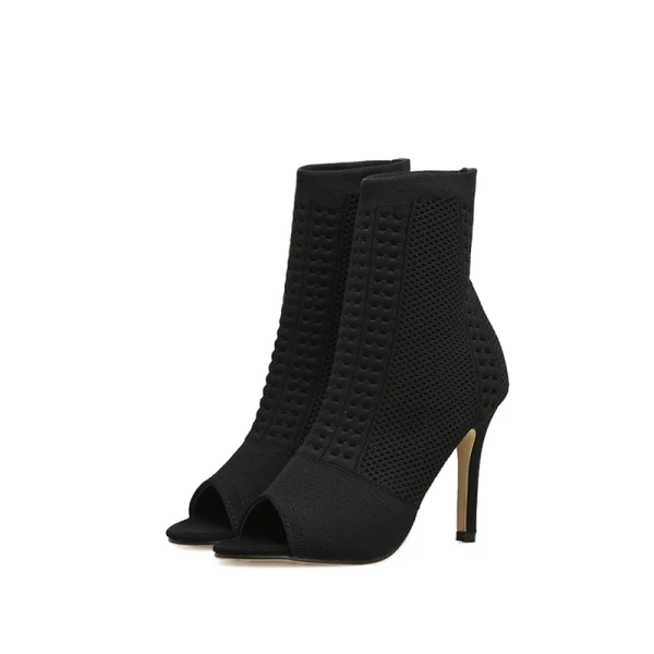 Chic / Beautiful Black Street Wear Knitting Womens Boots 2020 10 cm Stiletto Heels Open / Peep Toe Boots