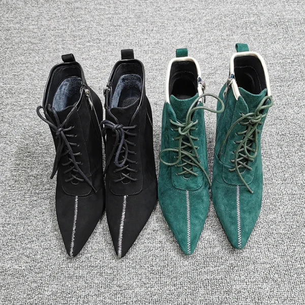 Chic / Beautiful Winter Dark Green Street Wear Suede Womens Boots 2020 Leather 8 cm Stiletto Heels Pointed Toe Boots
