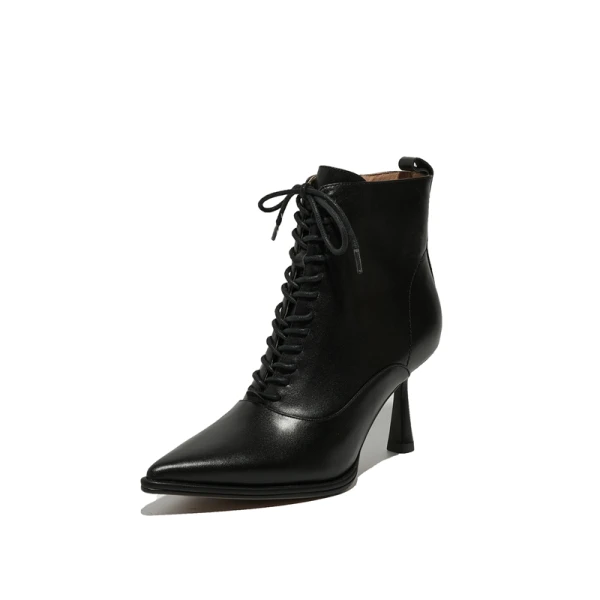 Fashion Winter Beige Street Wear Womens Boots 2020 Leather 7 cm Stiletto Heels Pointed Toe Boots