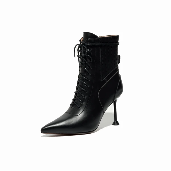 Klassieke Winter Paarse Toevallig Leer Dames Laarzen 2020 8 cm Naaldhakken / Stiletto Spitse Neus Laarzen