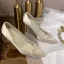 Élégant Beige Perle Chaussure De Mariée 2020 Cuir Satin 10 cm Talons Aiguilles À Bout Pointu Mariage Escarpins