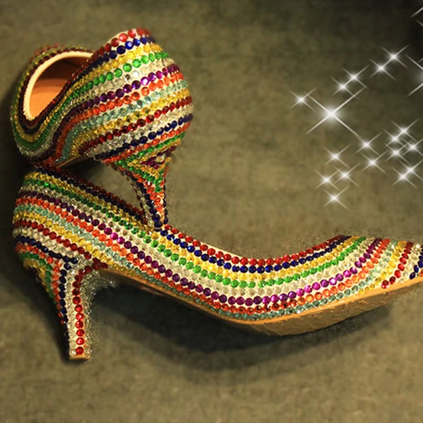 Chic / Belle Multi-Couleurs Faux Diamant Club de carnaval Escarpins 2020 Cuir 6 cm Talons Aiguilles À Bout Pointu Escarpins
