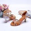 Charmant Braun Strass Latein Tanzschuhe 2020 Satin Knöchelriemen 8 cm Stilettos Peeptoes Tanzen Sandaletten