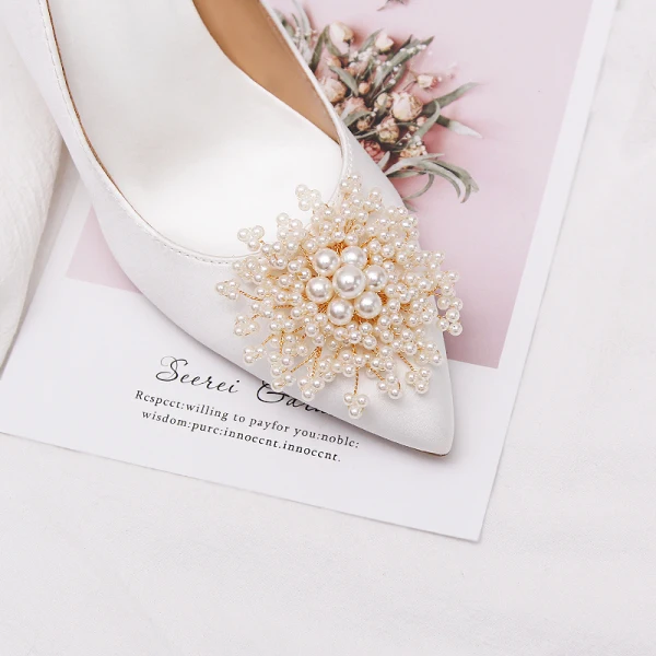 Elegante Weiß Perle Brautschuhe 2020 Leder 7 cm Stilettos Spitzschuh Hochzeit Pumps