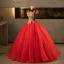 Vintage / Retro Red Beading Lace Flower Sequins Prom Dresses 2025 Ball Gown High Neck Short Sleeve Backless Floor-Length / Long Formal Dresses