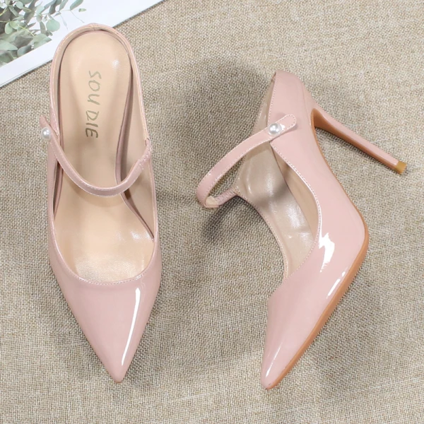 Chic / Belle Nues Désinvolte Slingbacks Escarpins 2020 Cuir Verni 10 cm Talons Aiguilles À Bout Pointu Escarpins
