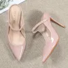 Chic / Beautiful Nude Casual Slingbacks Pumps 2020 Patent Leather 10 cm Stiletto Heels Pointed Toe Pumps