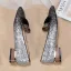 Fashion Silver Black Street Wear Sequins Pumps 2020 Bow 3 cm Thick Heels Low Heel Pointed Toe Pumps