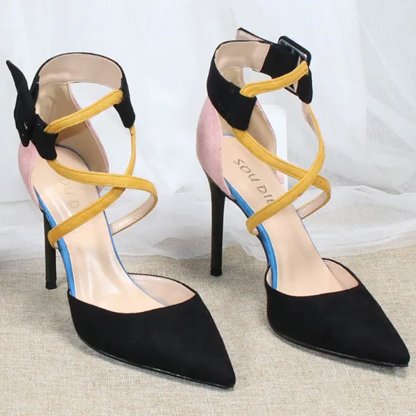 Mooie / Prachtige Oranje Straatkleding Suede Sandalen Dames 2020 X-Strap 10 cm Naaldhakken / Stiletto Spitse Neus Sandalen