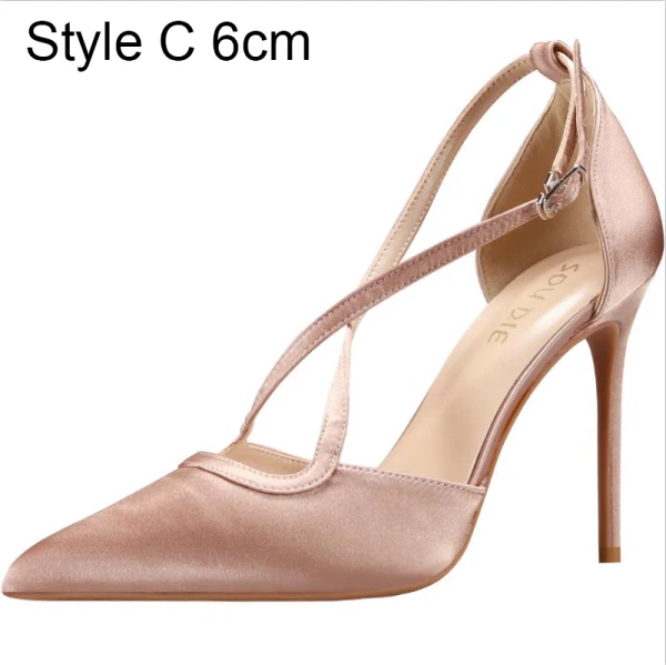 Chic / Beautiful Nude Street Wear Satin Womens Sandals 2020 X-Strap 10 cm Stiletto Heels Pointed Toe Sandals