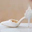 Modern / Fashion White Wedding Shoes 2018 Ankle Strap Pearl Bow 9 cm Stiletto Heels Pointed Toe Wedding Pumps