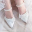 Elegant White Satin Wedding Shoes 2020 Pearl Lace Flower 7 cm Stiletto Heels Pointed Toe Wedding Pumps