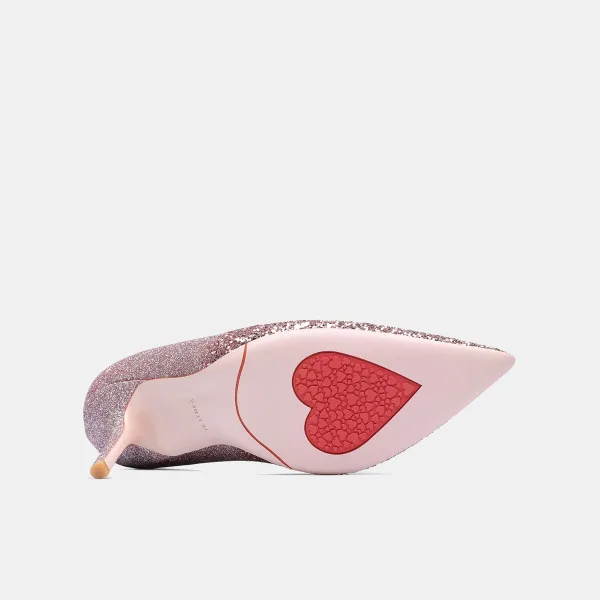Glitzernden Rosa Hochzeit Pailletten Brautschuhe 2021 Leder 8 cm Stilettos Spitzschuh Pumps