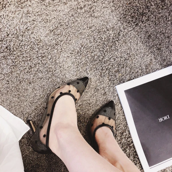 Chic / Beautiful Black Summer Casual Pumps 2018 Leather Spotted 10 cm Stiletto Heels Pointed Toe Pumps