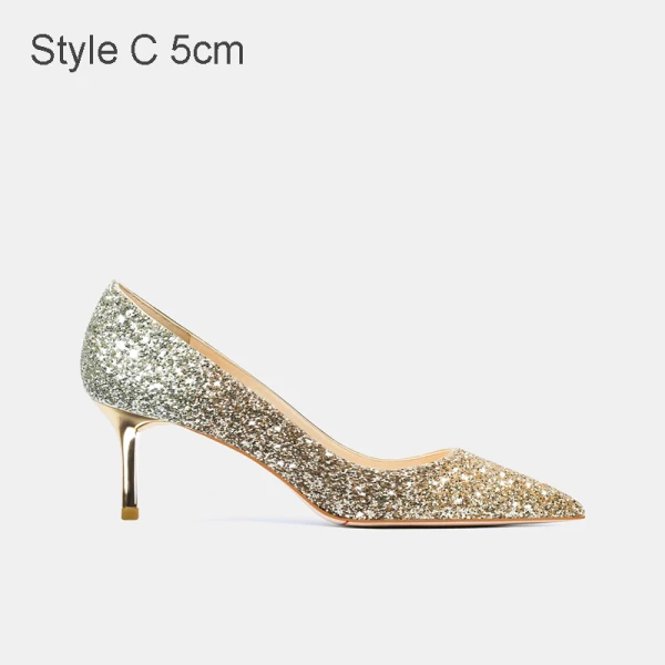 Charmant Doré Paillettes Mariage Escarpins 2021 Cuir 10 cm Talons Aiguilles À Bout Pointu Escarpins