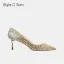 Charmant Doré Paillettes Mariage Escarpins 2021 Cuir 10 cm Talons Aiguilles À Bout Pointu Escarpins