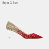 Scintillantes Chic / Belle Doré Rouge Paillettes Chaussure De Mariée 2021 Cuir 10 cm Talons Aiguilles À Bout Pointu Mariage Escarpins
