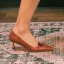 Vintage Bruin Toevallig Bloem Pumps 2021 Leer 5 cm Naaldhakken / Stiletto Vierkante Teen Pumps