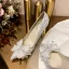 Charming Silver Rhinestone Bow Wedding Shoes 2021 Leather 10 cm Stiletto Heels Pointed Toe Wedding Pumps