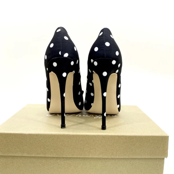 Härlig Svarta Tidsbeställning Prickig Pumps 2021 Satin Rosett 12 cm Stilettklackar Spetsiga Pumps