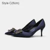 Classic Navy Blue Evening Party Rhinestone Pumps 2021 Leather 10 cm Stiletto Heels Pointed Toe Pumps
