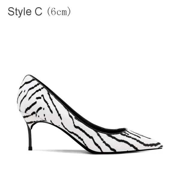 Chic / Belle Noire Blanche Daim Motif De Zebra Vêtement de rue Escarpins 2021 Cuir 10 cm Talons Aiguilles À Bout Pointu Escarpins