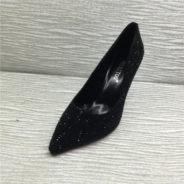 Glitter Zwarte Avond Rhinestone Pumps 2021 8 cm Naaldhakken / Stiletto Spitse Neus Pumps