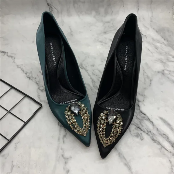 Vintage / Retro Black Rhinestone Prom Pumps 2021 8 cm Stiletto Heels Pointed Toe High Heels Pumps