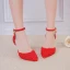 Chinese style Red Lace Flower Pearl Wedding Shoes 2021 Ankle Strap 9 cm Stiletto Heels Pointed Toe Wedding Sandals