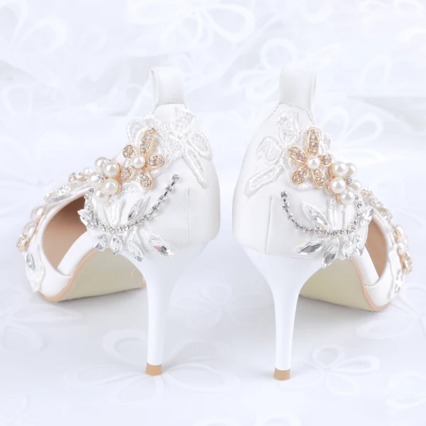 Charmant Schöne Ivory / Creme Perle Strass Brautschuhe 2021 Knöchelriemen 8 cm Stilettos Spitzschuh Hochzeit High Heels