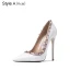 Fashion White Evening Party Rivet Pumps 2021 10 cm Stiletto Heels High Heels Pointed Toe Pumps