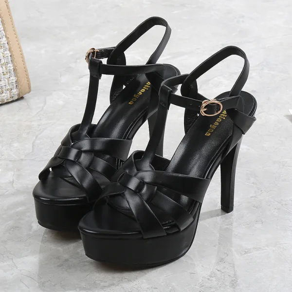 Fashion Roman Beige Street Wear Womens Sandals 2021 11 cm Stiletto Heels T-Strap Open / Peep Toe Sandals High Heels